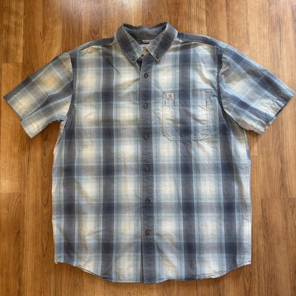 Carhartt Men's Plaid Short Sleeve Button Down Shirt, Cotton, Relaxed Fit, L